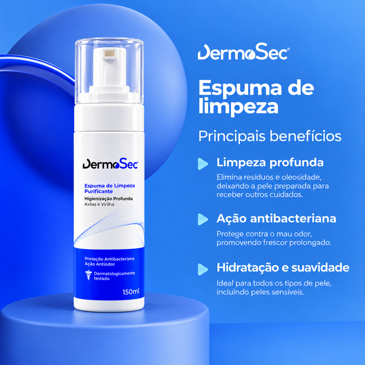 Espuma de Limpeza Axilar Antibacteriana - Limpa Profundamente e Combate Bactérias Causadoras do Odor